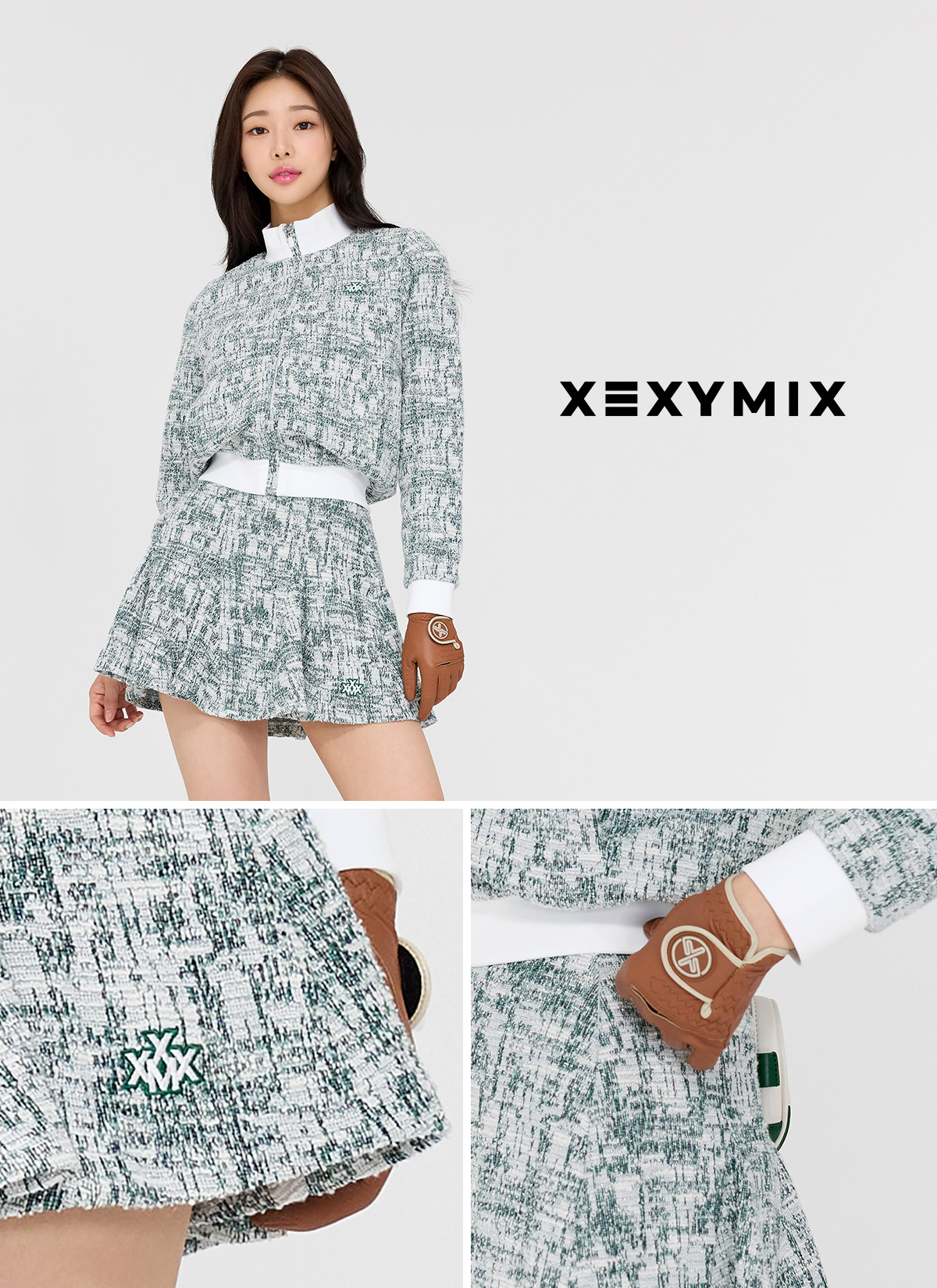【XEXYMIX】 粗花呢百褶喇叭短裙(2in1)|共3色|XGFSK20H4 22 XGFSK20H4 gn 04
