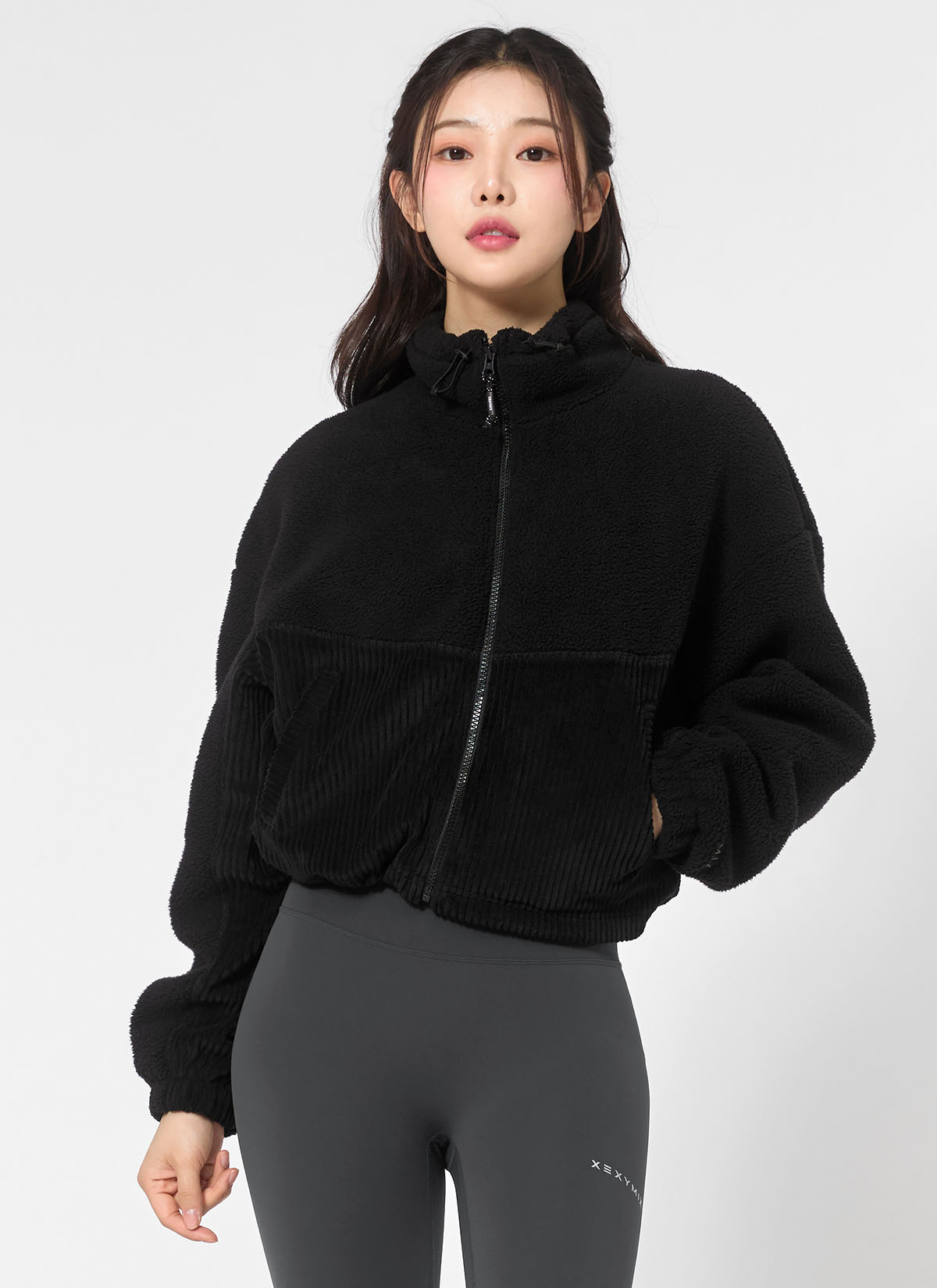 코듀로이 앤 플리스 집업 자켓 블랙 상세 이미지 3