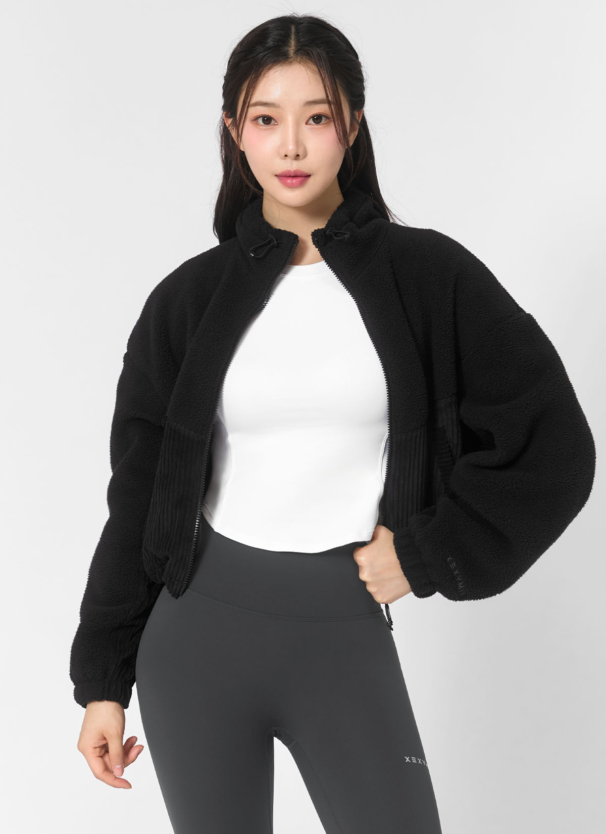 코듀로이 앤 플리스 집업 자켓 블랙 상세 이미지 5