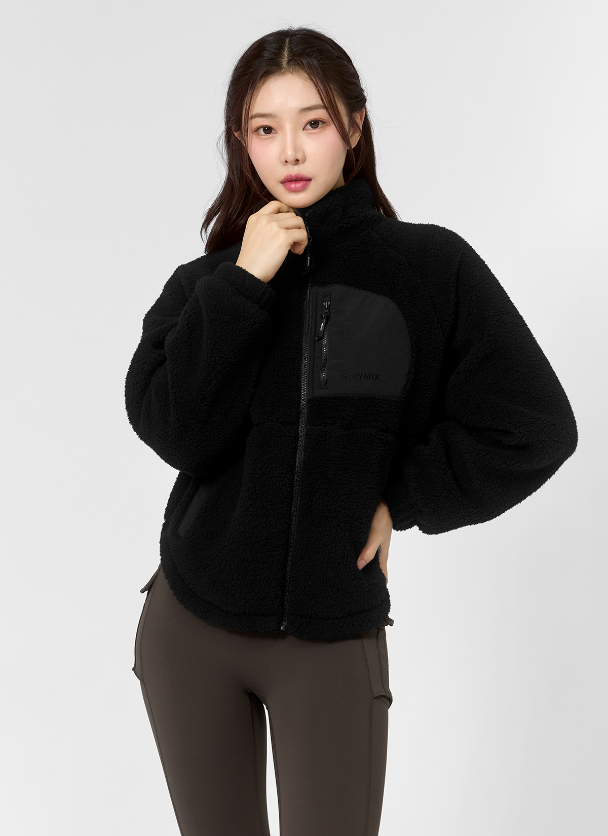 우븐 패치 플리스 집업 자켓 블랙 상세 이미지 2