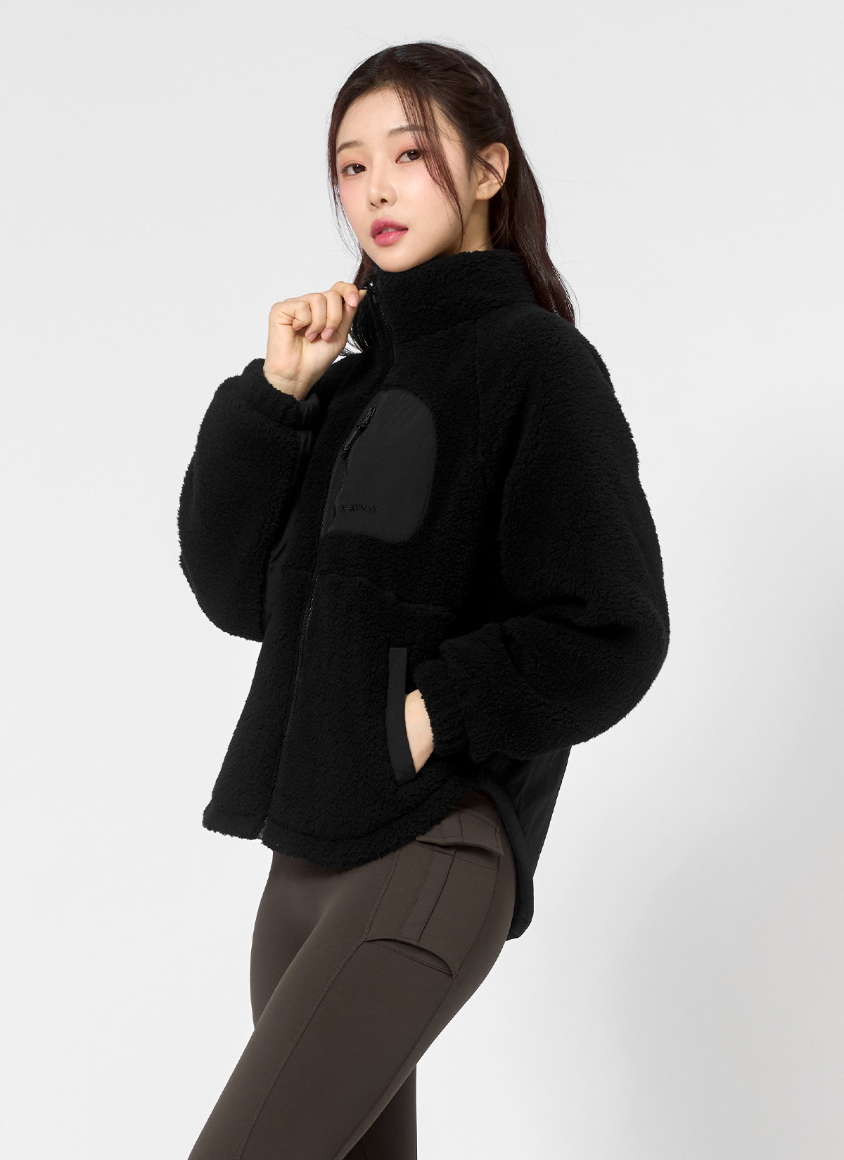 우븐 패치 플리스 집업 자켓 블랙 상세 이미지 3