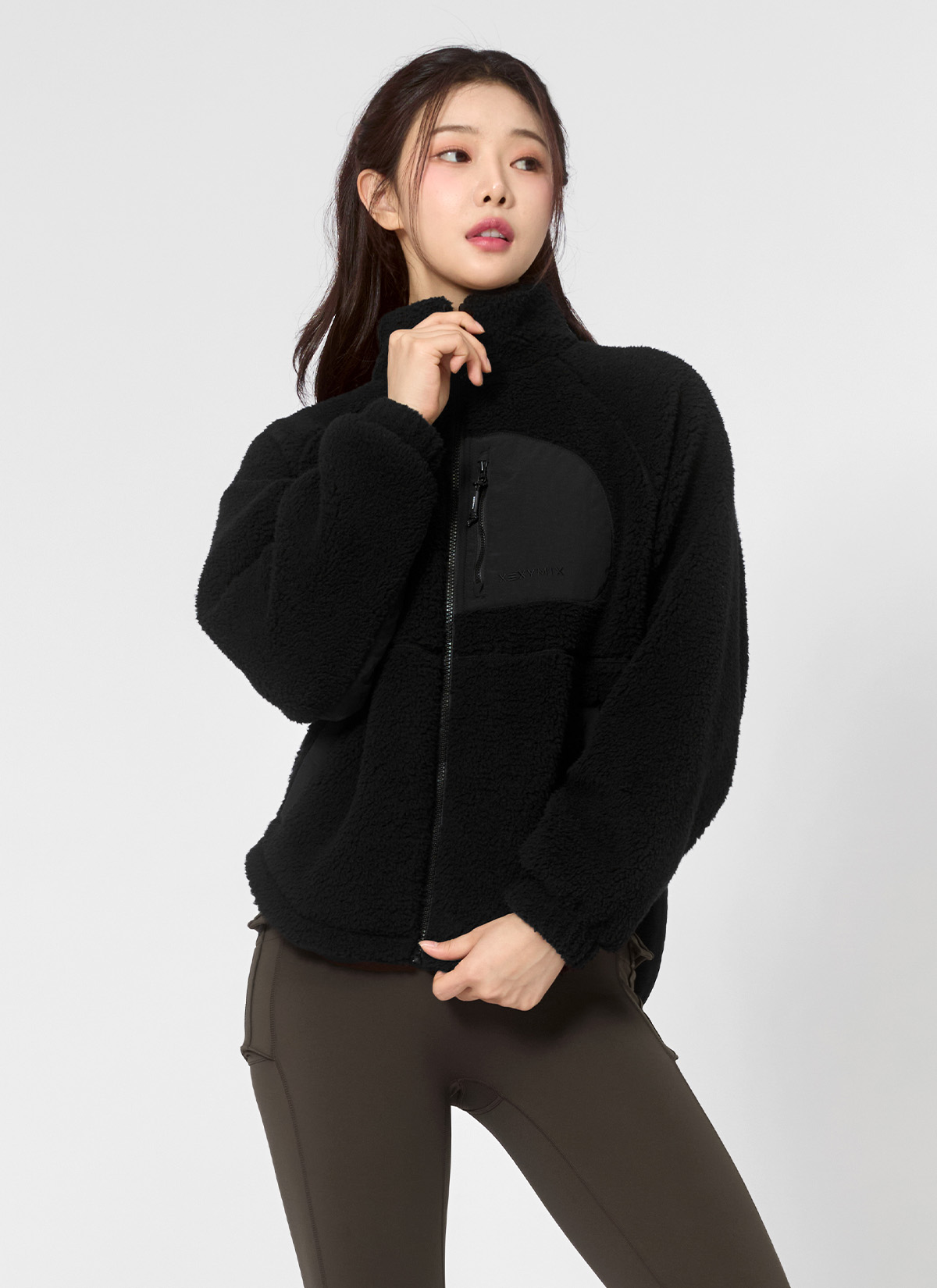 우븐 패치 플리스 집업 자켓 블랙 상세 이미지 4