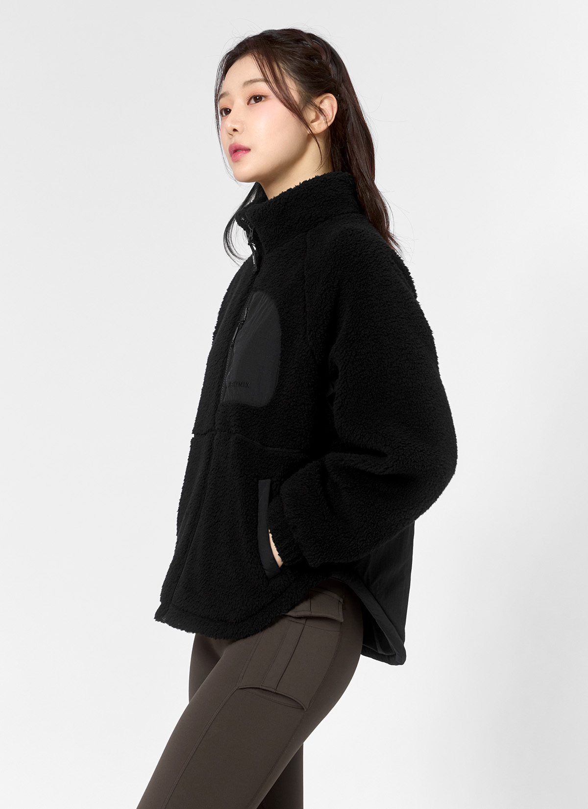 우븐 패치 플리스 집업 자켓 블랙 상세 이미지 6