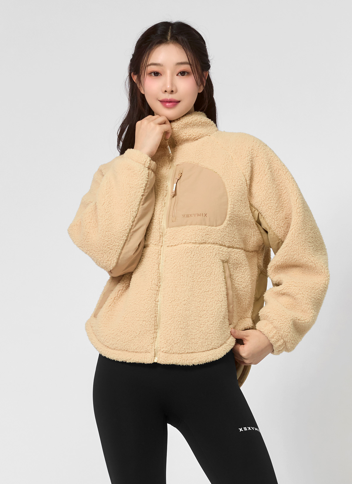 우븐 패치 플리스 집업 자켓 피넛버터 상세 이미지 7