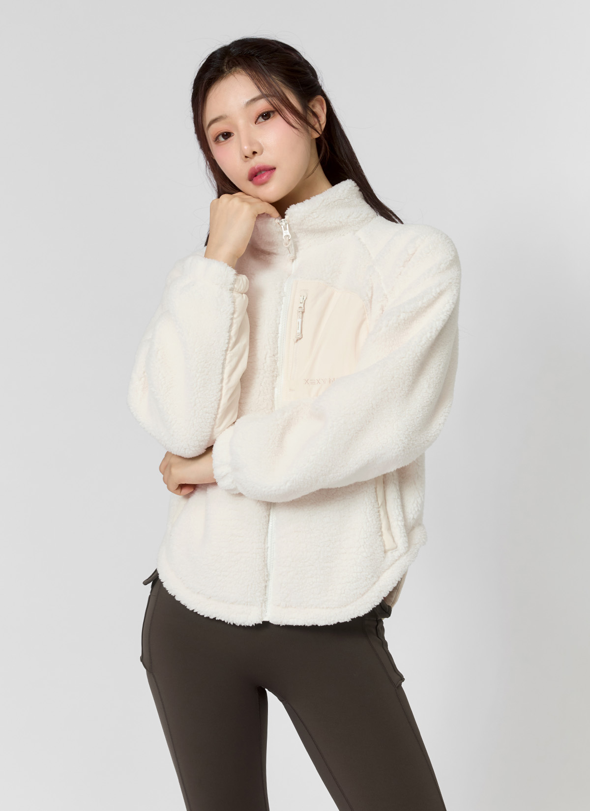우븐 패치 플리스 집업 자켓 에그화이트 상세 이미지 3