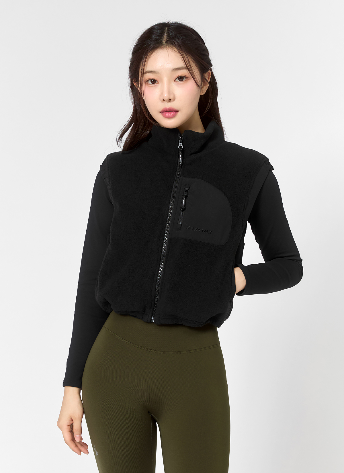 우븐 패치 플리스 베스트 블랙 상세 이미지 3
